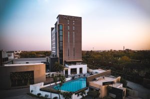 Luxury hotel with swimming pool